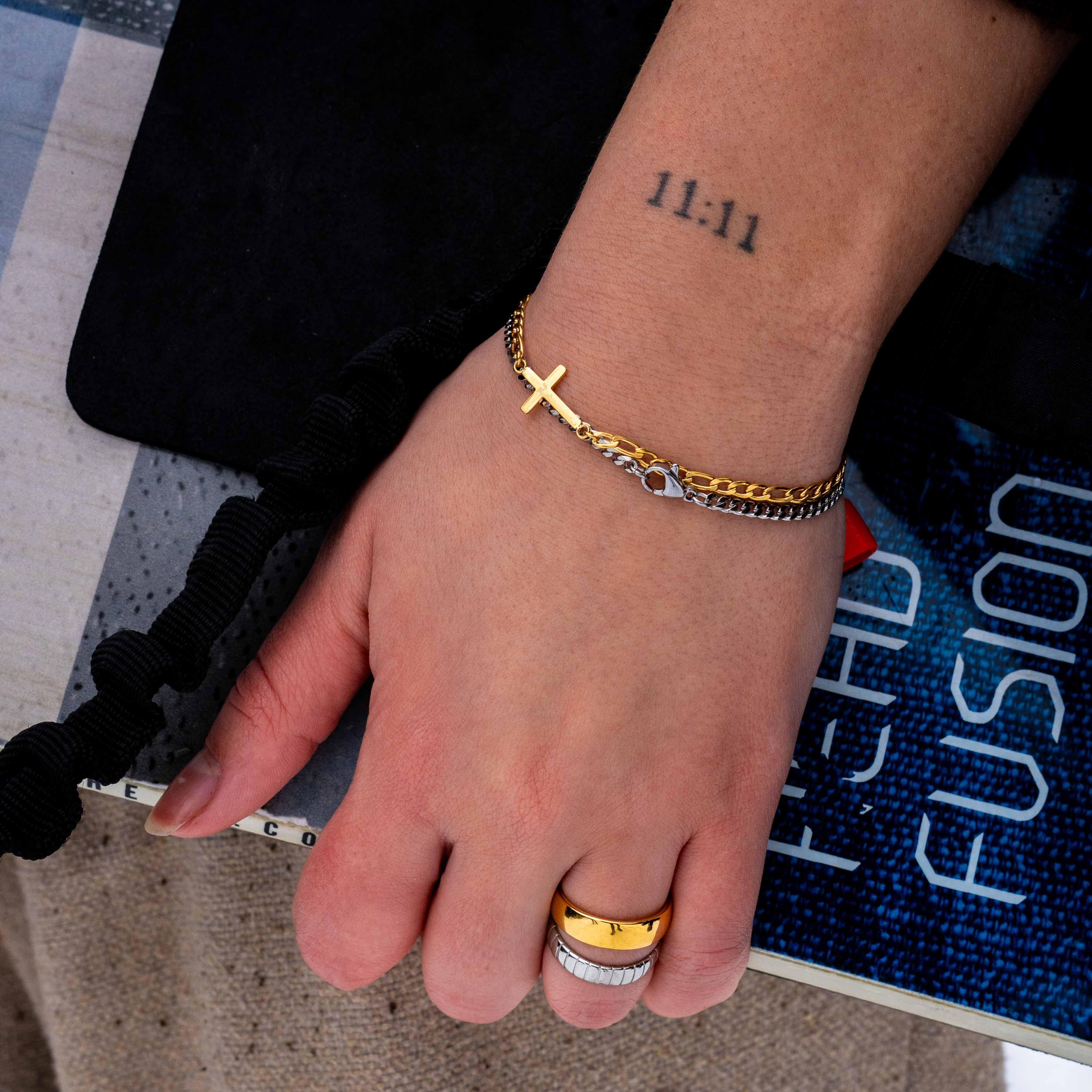 Antique Cross Bracelet - Gold Tone