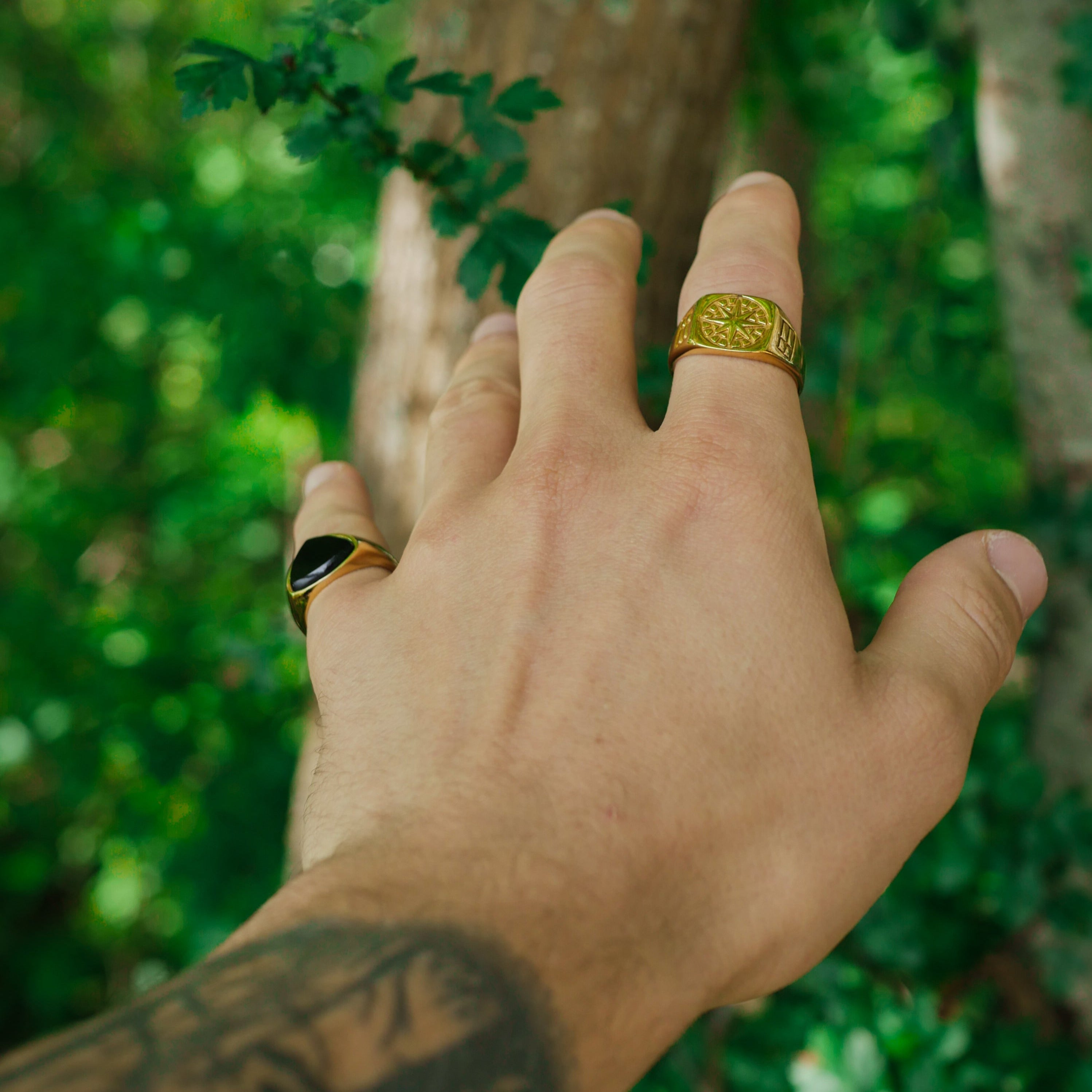 Black Onyx Polygon Signature - Guldtonet ring