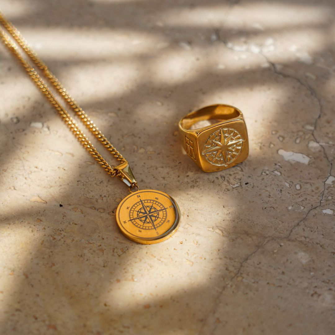 Kompass halsband - Guldton