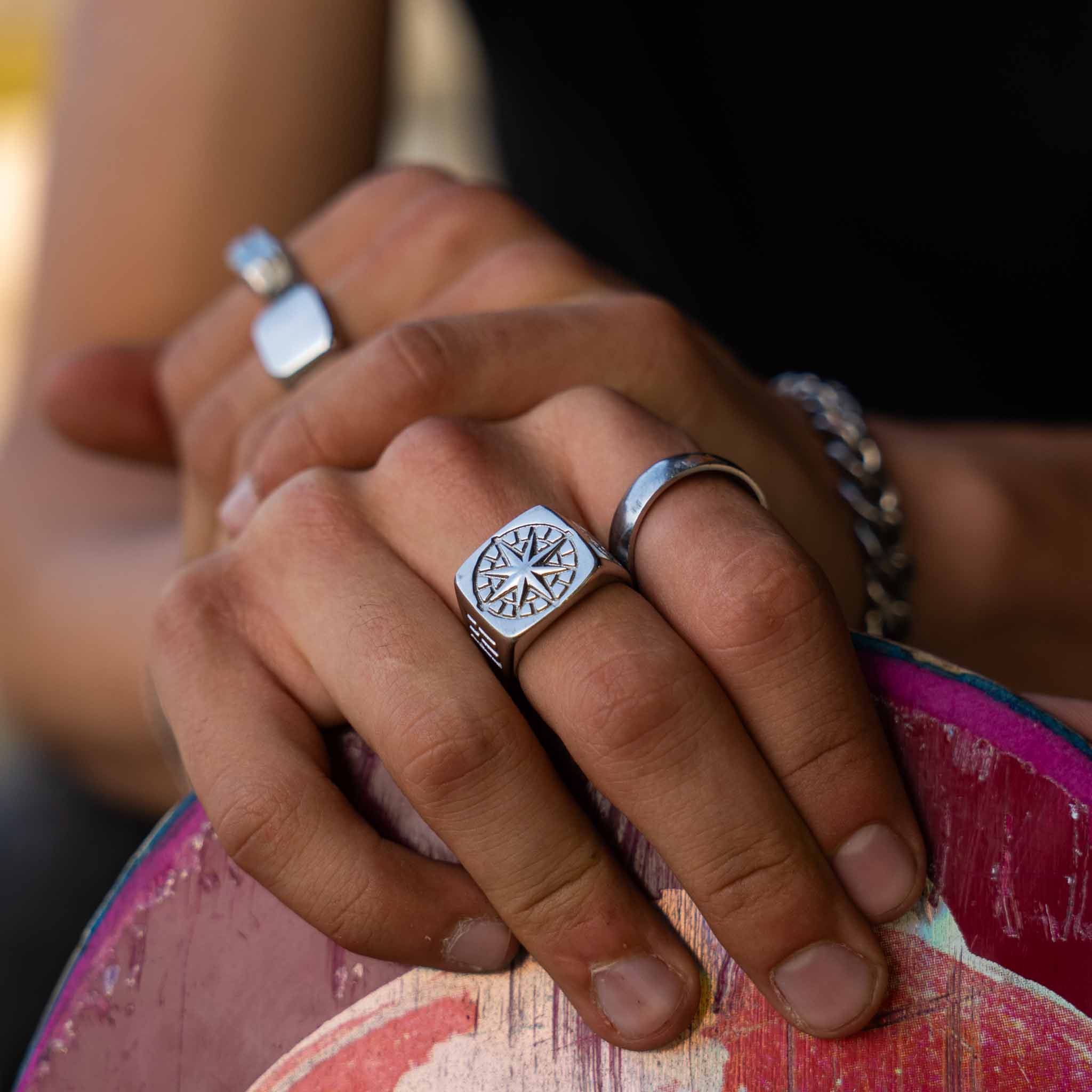 Compass Oversize Signature - Silver Tone Ring