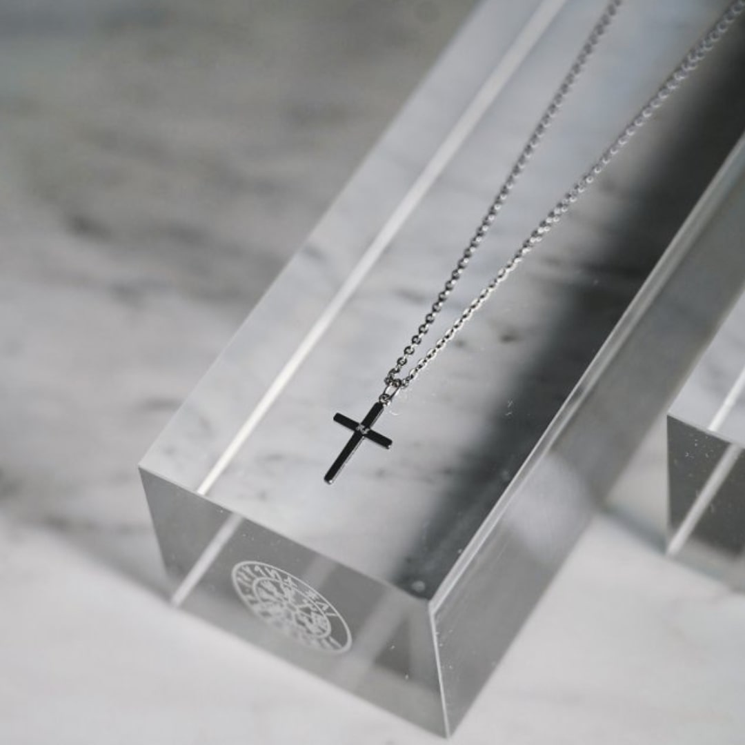 Small Cross Necklace - Black